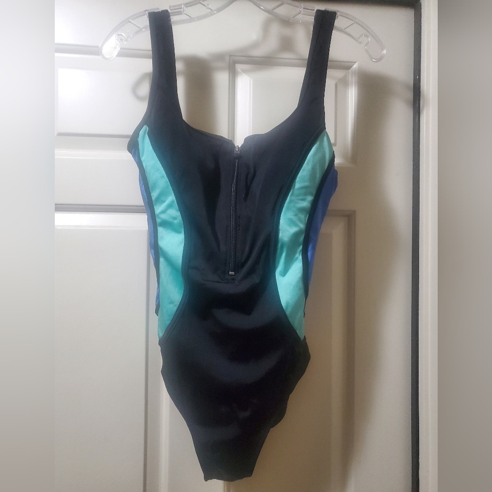 Fit 4 u,size 14 swimsuit, blue and black